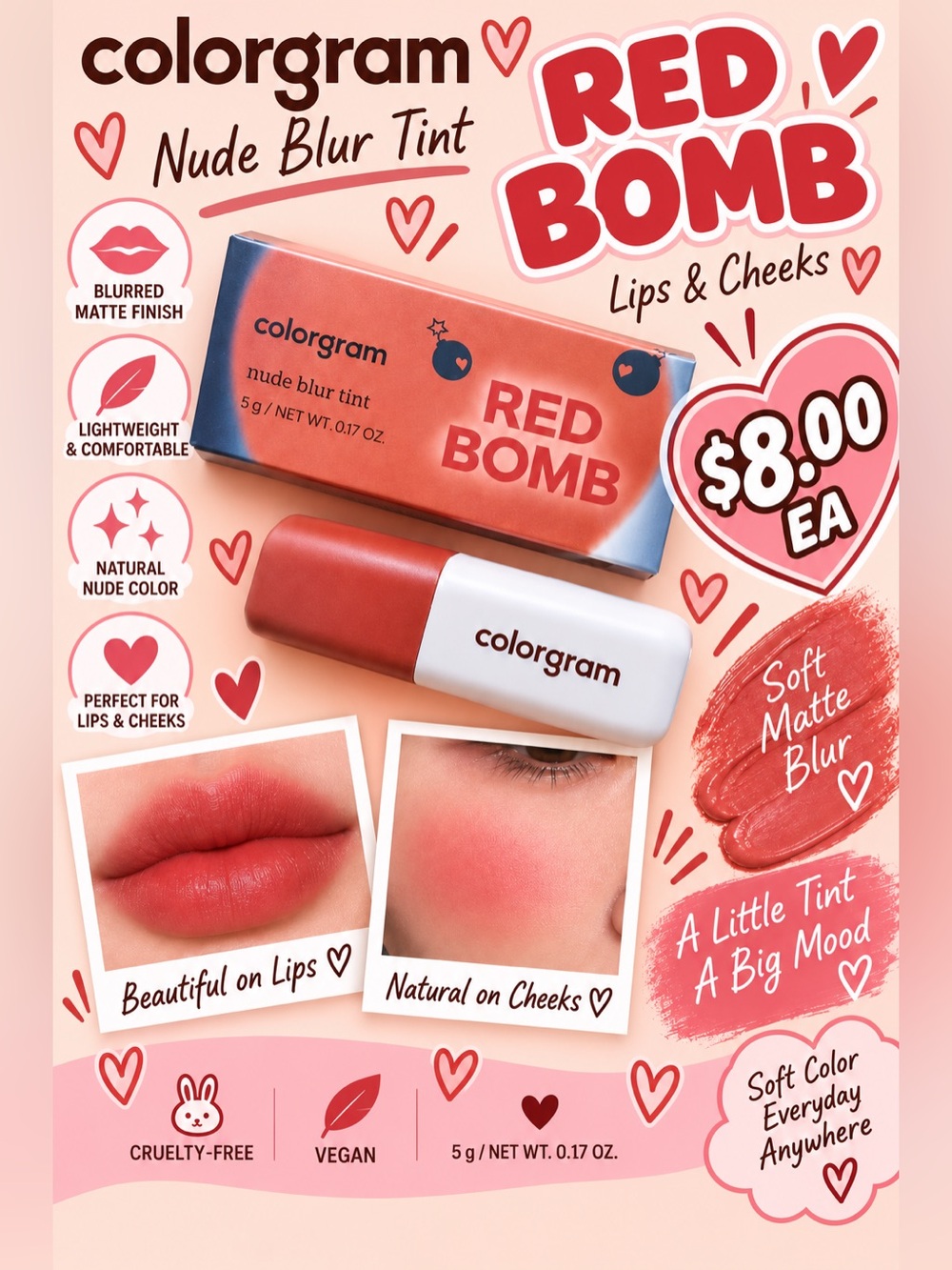 Colorgram Red Bomb Nude Blur Tint — Red Coral